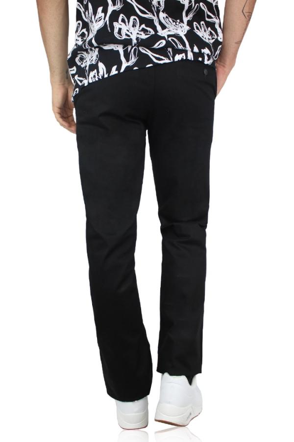 Pantalón Negro Regular Stretch De Algodón Con Bolsas Para Caballero 